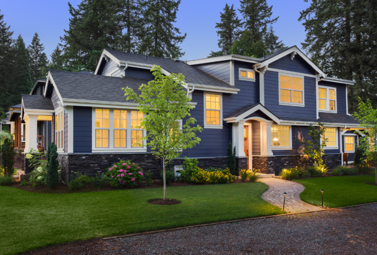 A house with a tree in the front yard